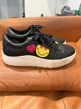 Dr. Scholl's Black Sneakers with Yellow & Pink Heart Smiley Accents